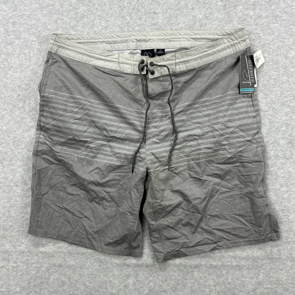 Burnside Board Shorts Mens 36 Gray Striped Unlined Swim Trunks Beach Surf NEW